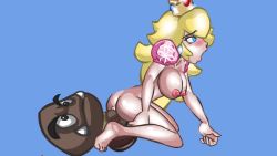 Rule 34 | 1girl, animated, animated gif, ass, blonde hair, blue eyes, breasts, goomba, live2d, mario (series), nintendo, nipples, penis, playshapes, princess peach, pussy, sex, super mario bros. 1