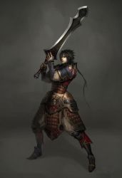 Rule 34 | absurdres, armor, atlantica online, black hair, braid, highres, long hair, sword, swordsman (fgo516824681), weapon