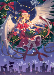 Rule 34 | 1girl, :d, absurdly long hair, alternate costume, bishoujo senshi sailor moon, blonde hair, blue eyes, boots, box, brooch, capelet, christmas, christmas wreath, city lights, cityscape, crescent moon, english text, facial mark, feathered wings, forehead mark, full body, fur trim, gloves, hair ornament, hairclip, hat, heart, heart brooch, jewelry, knee boots, long hair, luna (sailor moon), merry christmas, moon, nezumipl, night, open mouth, red capelet, red gloves, red legwear, red ribbon, ribbon, sailor moon, santa costume, santa gloves, santa hat, silhouette, sitting, smile, solo, star (symbol), tsukino usagi, tuxedo kamen, twintails, very long hair, white wings, wings, wreath