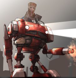 Rule 34 | 1girl, blonde hair, blue eyes, braid, capelet, commentary request, fur hat, girls&#039; frontline, hair ornament, hat, highres, long hair, long sleeves, looking at viewer, low twintails, mecha, ppsh-41 (girls&#039; frontline), red star, robot, solo, star (symbol), take (trude1945oneetyan), twintails, ushanka