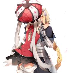 Rule 34 | 2girls, armor, armored dress, blonde hair, boots, braid, closed eyes, fate/apocrypha, fate/grand order, fate (series), hug, jeanne d&#039;arc (fate), jeanne d&#039;arc (ruler) (fate), kiss, marie antoinette (fate), miniskirt, multiple girls, no-kan, skirt, thigh boots, thighhighs, twintails, yuri, zettai ryouiki