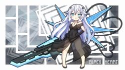 Rule 34 | bare shoulders, black heart (neptunia), black legwear, breasts, character name, choker, clothes lift, dress, dress lift, garter straps, gloves, gown, green eyes, hair between eyes, hair ornament, hairclip, highres, jewelry, long hair, medium breasts, necklace, neptune (series), noire (neptunia), nov, panties, power symbol-shaped pupils, purple panties, see-through, shoes, skirt, smile, smirk, solo, symbol-shaped pupils, thighs, tsundere, underwear, white hair
