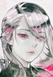 Rule 34 | 1girl, cleaned, eyebrows, eyelashes, hair between eyes, highres, ishida sui, kamishiro rize, lips, long hair, looking at viewer, official art, parted lips, pink eyes, solo, tokyo ghoul, volume cover, white background