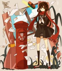 Rule 34 | 1girl, bad id, bad pixiv id, enpera, envelope, floating scarf, grass, hair ornament, hairclip, japanese postal mark, kagerou project, kusunoki reita, long hair, long scarf, mailbox, origami, paper, paper crane, postbox, red scarf, scarf, school uniform, solo, tall grass, tateyama ayano, tears, toumei answer (vocaloid), vocaloid, window