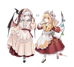 Rule 34 | 2girls, :p, absurdres, alternate costume, apron, bat hair ornament, bat wings, black footwear, blonde hair, blue bow, blue hair, bow, braid, commentary, cross-laced footwear, dress, english commentary, fangs, fingernails, fingers to mouth, flandre scarlet, floral print, french flag, full body, hair between eyes, hair ornament, hair ribbon, hand up, hat, hat ribbon, highres, long hair, long sleeves, mary janes, mob cap, multiple girls, nail polish, one side up, parted lips, pleated skirt, puffy sleeves, red dress, red eyes, red footwear, red nails, red ribbon, red sash, red skirt, remilia scarlet, ribbon, sash, shan, sharp fingernails, shoes, siblings, simple background, sisters, skirt, skirt hold, slit pupils, smile, standing, striped bow, striped clothes, striped dress, tongue, tongue out, touhou, twin braids, veil, vertical-striped clothes, vertical-striped dress, waist apron, white apron, white background, white bow, white dress, white hat, white legwear, wide sleeves, wings