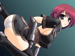 Rule 34 | abu, armor, ass, blue eyes, breasts, elbow gloves, covered erect nipples, gloves, legs, nel zelpher, panties, red hair, sideboob, square enix, star ocean, star ocean till the end of time, thighhighs, underwear, wariza