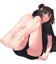 Rule 34 | 1girl, alternate costume, animal ears, arknights, arm support, bandaid, bandaid on head, bare legs, barefoot, bear ears, black hair, black jacket, black shorts, blue eyes, blush, closed mouth, crossed bandaids, feet, foot focus, full body, highres, jacket, legs up, looking at viewer, multicolored hair, open clothes, open jacket, panties, pantyshot, pink panties, red hair, red shirt, shirt, short sleeves, shorts, sitting, solo, streaked hair, thighs, toenails, toes, two-tone hair, underwear, upshorts, yamauchi (conan-comy), zima (arknights)