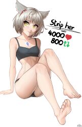Rule 34 | 1girl, absurdres, animal ears, barefoot, black panties, blush, bra, braid, breasts, cat ears, chest jewel, feet, highres, looking at viewer, mio (xenoblade), panties, short hair, side braid, small breasts, smile, solo, underwear, white hair, x xith x, xenoblade chronicles (series), xenoblade chronicles 3, yellow eyes