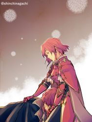 Rule 34 | 1girl, absurdres, armor, blush, brother and sister, fire emblem, fire emblem: mystery of the emblem, gloves, headband, highres, minerva (fire emblem), nintendo, nishimura (shinchinagachi), pauldrons, red armor, red eyes, red hair, short hair, shoulder armor, siblings, simple background, smile, solo