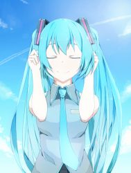 Rule 34 | animated, animated gif, blue hair, closed eyes, hatsune miku, long hair, necktie, piisu, smile, twintails, vocaloid, wind