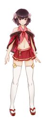 Rule 34 | 1girl, bare shoulders, brown hair, capelet, flower, full body, hair flower, hair ornament, kawamatsu yoshinori, midriff, navel, official art, oshiro project:re, oshiro project:re, red eyes, red skirt, shinpu (oshiro project), short hair, skirt, sleeveless, solo, thighhighs, transparent background
