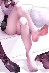 Rule 34 | 1girl, absurdres, barefoot, bishoujo senshi sailor moon, boots, couch, crossed legs, feet, highres, sailor saturn, shoes, sitting, soles, steam, toes, unworn boots, unworn shoes, w (w64851564)