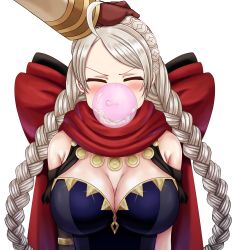 Rule 34 | 1boy, 1girl, ahoge, between breasts, braid, breasts, capelet, chest harness, cleavage, closed eyes, commission, commissioner upload, fire emblem, fire emblem fates, fire emblem heroes, gloves, hairband, harness, headpat, highres, hood, hooded capelet, kiran (fire emblem), kiran (male) (fire emblem), large breasts, leather, leather gloves, leather strap, long hair, nina (fire emblem), nintendo, non-web source, open mouth, saikunartworks, smile, smug, strap between breasts, transparent background, twin braids, upper body