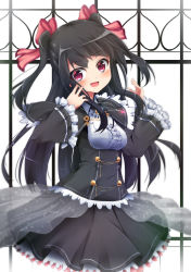 Rule 34 | 1girl, bassa, black hair, bow, dress, hair bow, highres, jewelry, long hair, necklace, open mouth, original, red eyes, solo, two side up