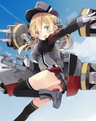 Rule 34 | 10s, 1girl, blonde hair, blue eyes, chiyu (cotoritori), gloves, hat, kantai collection, long hair, peaked cap, prinz eugen (kancolle), smile, solo, turret, twintails, uniform