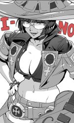 Rule 34 | 1girl, arc system works, breasts, cleavage, glasses, guilty gear, guilty gear strive, hat, i-no, large breasts, midriff, navel, witch hat