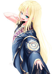 Rule 34 | 1girl, aqua eyes, black shirt, blonde hair, blue dress, blush, breasts, dress, fate/grand order, fate (series), gold trim, highres, indian clothes, long hair, long sleeves, looking at viewer, nakunaro, open mouth, reines el-melloi archisorte, reines el-melloi archisorte (dream portrait) (fate), sari, shirt, sidelocks, small breasts, smile, wide sleeves