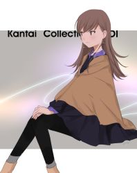 Rule 34 | 10s, 1girl, alternate costume, artist name, brown eyes, brown hair, copyright name, earrings, jewelry, kantai collection, long hair, long sleeves, nail polish, ooi (kancolle), pantyhose, red nails, smile, solo, ume (plumblossom)