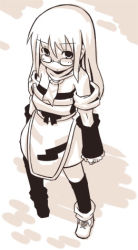 Rule 34 | 7010, bare shoulders, closed mouth, dot mouth, glasses, lowres, monochrome, solo, tagme, thighhighs