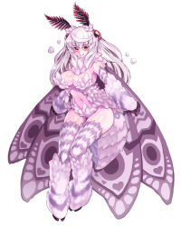 Rule 34 | antennae, arthropod girl, blush, breasts, bug, cleavage, fluffy, insect, insect girl, kenkou cross, large breasts, midriff, monster girl, monster girl encyclopedia, monster girl encyclopedia ii, moth, moth girl, mothman (monster girl encyclopedia), navel, red eyes, thighhighs, thighs, white hair, wings