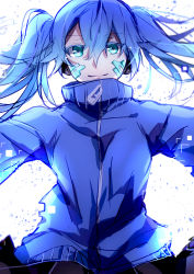 Rule 34 | 1girl, bad id, bad pixiv id, blue eyes, blue hair, ene (kagerou project), headphones, kagerou project, kanro (3637 3637), long hair, smile, solo, tears, twintails