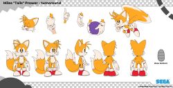 Rule 34 | absurdres, ball, blue eyes, character profile, character sheet, closed eyes, closed mouth, flying, fox boy, fox tail, frown, gloves, highres, holding, holding another&#039;s wrist, holding ball, laughing, multiple tails, multiple views, official art, red footwear, sega, serious, shoes, smile, sonic (series), sonic dream team, tail, tails (sonic), turnaround, tyson hesse, white gloves