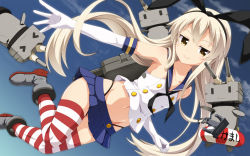 Rule 34 | &gt; &lt;, 10s, 1girl, bare shoulders, black panties, blonde hair, blush, boots, brown eyes, closed eyes, elbow gloves, gloves, gotou jin, grey footwear, hair ribbon, innertube, kantai collection, long hair, looking at viewer, panties, personification, rensouhou-chan, ribbon, sailor collar, shimakaze (kancolle), skirt, solo, striped clothes, striped thighhighs, swim ring, thighhighs, underwear, white gloves, | |