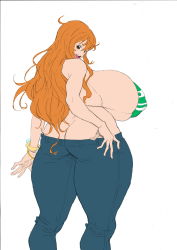 Rule 34 | 1girl, ass, breasts, butt crack, colorized, female focus, gigantic breasts, highres, mikanberry, nami (one piece), one piece, solo