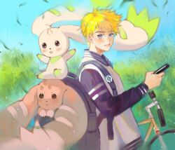 Rule 34 | bicycle, cellphone, claws, digimon, digimon (creature), digivice, highres, horns, long ears, lopmon, phone, smartphone, smile, terriermon, wallace (digimon)