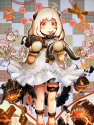 Rule 34 | 10s, 1girl, abyssal ship, adapted costume, ahoge, aircraft, airplane, alternate costume, artist request, dress, eel, highres, holding, horns, kantai collection, loli wa shinri, long hair, looking at viewer, mittens, northern ocean princess, orange eyes, pale skin, silver hair