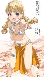 Rule 34 | 1girl, blonde hair, blue eyes, bracelet, braid, commentary request, cosplay, dancer&#039;s costume (dq), dragon quest, dragon quest iv, dragon quest xi, imaichi, jewelry, long hair, looking at viewer, open mouth, solo, twin braids, veronica (dq11)