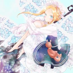 Rule 34 | 1girl, abigail williams (fate), abigail williams (festival outfit) (fate), alternate costume, asa (1asa-0-asa1), bad id, bad pixiv id, black footwear, black skirt, blonde hair, bloomers, blue eyes, blush, braid, breasts, dress, enmaided, fate/grand order, fate (series), forehead, french braid, heroic spirit festival outfit, highres, hugging own legs, keyhole, knees up, layered skirt, long hair, looking at viewer, maid, maid headdress, mop, official alternate costume, parted bangs, sash, sidelocks, skirt, sleeves past fingers, sleeves past wrists, small breasts, stuffed animal, stuffed toy, teddy bear, underwear, very long hair, white bloomers, white dress