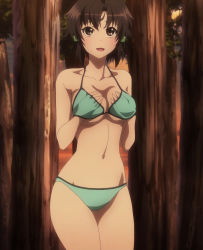 Rule 34 | 1girl, bikini, grabbing another&#039;s breast, breast hold, breasts, brown eyes, brown hair, female focus, forest, grabbing, hand under clothes, hand under swimsuit, highres, masaki nonoka, nature, navel, open mouth, photokano, screencap, short hair, smile, solo, sunset, swimsuit, tree