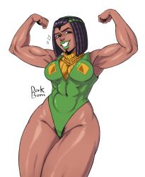 Rule 34 | 1girl, abs, armpits, arms up, biceps, dorkbum, dreadlocks, ermes costello, female pubic hair, flexing, green lips, grin, highres, jojo no kimyou na bouken, pubic hair, smile, solo, stone ocean, thick thighs, thighs, toned, toned female