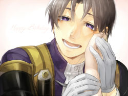Rule 34 | 10s, 1boy, bad id, bad pixiv id, blue eyes, brown hair, gloves, holding hands, hand on another&#039;s face, heshikiri hasebe, looking at viewer, open mouth, ruchi, saniwa (touken ranbu), smile, solo focus, touken ranbu, white gloves
