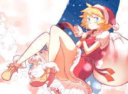 Rule 34 | 1girl, alice margatroid, alternate costume, ass, bad id, bad pixiv id, blonde hair, blue eyes, blush, brown footwear, commentary request, dress, frills, hairband, hat, high heels, highres, looking at viewer, non (z-art), panties, pantyshot, puffy short sleeves, puffy sleeves, red dress, red ribbon, red scarf, ribbon, sack, santa hat, scarf, short hair, short sleeves, smile, solo, star (sky), touhou, underwear, wrist cuffs