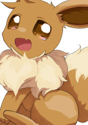 Rule 34 | absurdres, brown eyes, creatures (company), eevee, fang, game freak, gen 1 pokemon, highres, moi moi 123, nintendo, no humans, open mouth, pokemon, pokemon (creature), simple background, sitting, smile, solo, white background