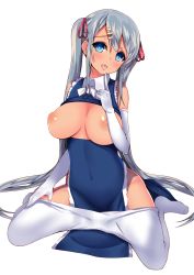 Rule 34 | 1girl, bad id, bad pixiv id, blue eyes, blush, breastless clothes, breasts, breasts out, clothes pull, covered navel, dark-skinned female, dark skin, elbow gloves, gloves, hair ornament, hairclip, heart, heart-shaped pupils, inverted nipples, large breasts, licking, licking finger, long hair, looking at viewer, nipples, original, pantyhose, pantyhose pull, ponkotsu (ayarosu), puffy sleeves, saliva, saliva trail, silver hair, simple background, sitting, solo, symbol-shaped pupils, tongue, tongue out, twintails, very long hair, wariza, white background, white gloves