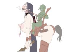 Rule 34 | 1boy, 1girl, bar censor, bdsm, bent over, bit gag, breasts, censored, dildo, drooling, fate/grand order, fate (series), gag, gagged, goblin, half-closed eyes, head out of frame, heavy breathing, hetero, horse girl, horse tail, ky., large breasts, linked piercing, long hair, minamoto no raikou (fate), nipple piercing, nipple rings, penis, piercing, pony play, purple hair, rape, reins, saddle, saddle chair, sex toy, size difference, smaller dominant, sword, tagme, tail, thighhighs, very long hair, weapon