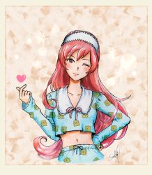 Rule 34 | 1girl, cherche (fire emblem), fire emblem, hairband, looking at viewer, midriff, navel, nintendo, pajamas, pink hair, smile, solo