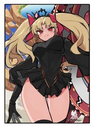 Rule 34 | 1girl, blonde hair, blue sky, ereshkigal (fate), ereshkigal alter (fate), fate/grand order, fate (series), hacco mayu, highres, image sample, sky, smile, solo, thighhighs, twintails, twitter sample