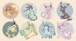 Rule 34 | annoyed, artist name, bag, black eyes, blue eyes, blue headwear, blush, cabbie hat, closed mouth, clothed pokemon, colored sclera, creatures (company), espeon, closed eyes, flareon, forehead jewel, full body, game freak, gen 1 pokemon, gen 2 pokemon, gen 4 pokemon, gen 6 pokemon, glaceon, green eyes, hand up, hands up, happy, hat, holding own tail, jolteon, leafeon, light blush, looking at viewer, lying, nintendo, no humans, on back, one eye closed, open mouth, outline, pokemon, pokemon (creature), purple sclera, red eyes, red headwear, red sclera, shoulder bag, signature, simple background, sitting, smile, standing, sylveon, tail, umbreon, vaporeon, wink, yurano (upao)
