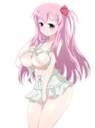 Rule 34 | 1girl, bare arms, bare shoulders, blue eyes, blush, breasts, cleavage, haramura nodoka, highres, large breasts, long hair, looking at viewer, navel, open mouth, pink hair, saki (manga), simple background, solo, underboob, white background, xiao rui rui