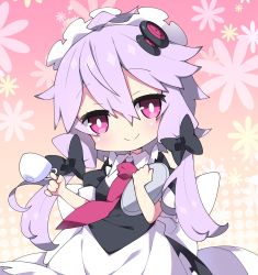 Rule 34 | 1girl, ahoge, alternate costume, apron, black bow, black skirt, black vest, blush, bow, chibi, closed mouth, collared shirt, commentary request, cup, enmaided, frilled apron, frills, hair between eyes, hair bow, hair flaps, hair ornament, head tilt, highres, holding, holding cup, holding tray, jewelry, long hair, maid, maid headdress, milkpanda, necklace, pink eyes, puffy short sleeves, puffy sleeves, purple hair, red neckwear, shirt, short sleeves, sidelocks, skirt, smile, solo, tray, very long hair, vest, vocaloid, voiceroid, waist apron, white apron, white shirt, yuzuki yukari