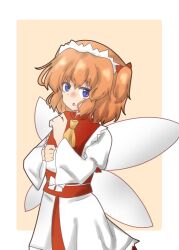 Rule 34 | 1girl, baystarsapphire, blue eyes, dress, fairy wings, highres, long sleeves, looking at viewer, red dress, red hair, short hair, solo, sunny milk, tiara, touhou, two side up, wings