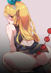 Rule 34 | 1girl, anal, anal beads, anal object insertion, ass, ass focus, black dress, blonde hair, blue archive, blush, censored, china dress, chinese clothes, cosplay, dragon print, dress, from behind, green ribbon, hair ribbon, highres, kanchigai, kisaki (blue archive), kisaki (blue archive) (cosplay), long hair, looking back, mosaic censoring, nijisanji, nijisanji en, object insertion, open mouth, pelvic curtain, pointy ears, pomu rainpuff, pussy, red eyes, ribbon, sex toy, sleeveless, sleeveless dress, sweat, thighs, tongue, tongue out, virtual youtuber