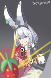 Rule 34 | 1girl, ahoge, aiming, arc system works, blue eyes, breasts, clover, collar, dress, elphelt valentine, evil grin, evil smile, explosive, fingerless gloves, four-leaf clover, gloves, grenade, grin, guilty gear, guilty gear xrd, guilty gear xrd: revelator, gun, large breasts, looking at viewer, rabbit ears, rifle, shiny skin, short hair, smile, sniper rifle, solo, spiked collar, spikes, weapon, yagoromo0
