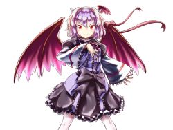 Rule 34 | 1girl, black skirt, blue shirt, bow, commentary request, cowboy shot, findzhenxin, frilled skirt, frills, hair between eyes, hair bow, head wings, horns, juliet sleeves, long sleeves, looking at viewer, multicolored hair, nail polish, puffy sleeves, purple hair, red bow, red eyes, red ribbon, red wings, ribbon, shirt, short hair, simple background, single head wing, skirt, smile, solo, split mouth, tokiko (touhou), touhou, transparent background, two-tone hair, white background, white hair, wide sleeves, wings