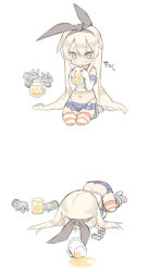 Rule 34 | 10s, 1girl, alcohol, ass, beer, blade (galaxist), blonde hair, butt crack, cup, face down, hairband, kantai collection, long hair, mug, prostration, rensouhou-chan, shimakaze (kancolle), solo, spill, striped clothes, striped thighhighs, thighhighs, very long hair, yellow eyes