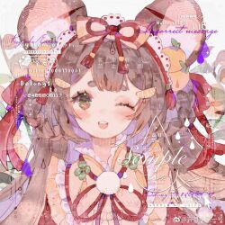 Rule 34 | 1girl, animal ear fluff, animal ears, benyue xiao kui, bow, brown hair, chinese commentary, clover, collar, commentary request, eyelashes, eyeshadow, food, food-themed hair ornament, four-leaf clover, frilled collar, frills, fruit, green eyes, hair bow, hair ornament, hair ribbon, hairband, high collar, highres, lace-trimmed hairband, lace trim, leaf, light blush, long hair, makeup, mouse ears, mouse girl, multiple hair bows, neck ribbon, one eye closed, open mouth, orange (fruit), orange hair ornament, orange slice, original, pink eyeshadow, pom pom (clothes), red bow, red hairband, red ribbon, red sleeves, ribbon, sample watermark, smile, solo, straight-on, tassel, tassel hair ornament, teeth, upper body, upper teeth only, watermark, weibo logo, weibo watermark, white background, white collar, yellow bow